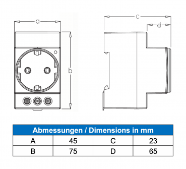 Preview: Schutzkontakt Steckdose für Montage auf Hutschiene mit LED IP20